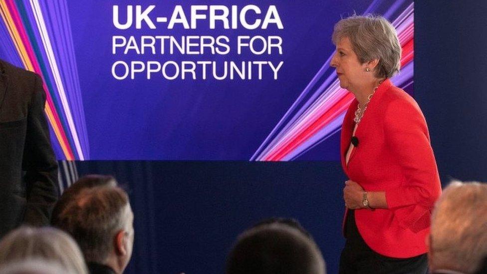 Theresa May about to address business leaders in Cape Town