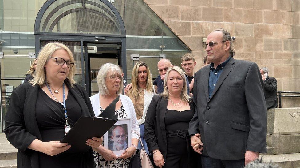 Det Ins Melanie Crutchley (left) reads a police statement outside Nottingham Crown Court following the trial