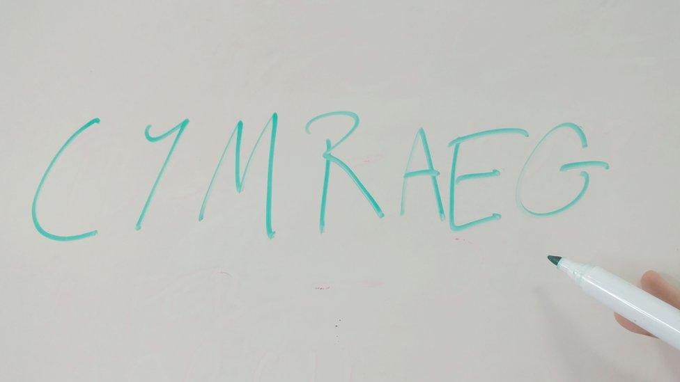 Cymraeg on a whiteboard