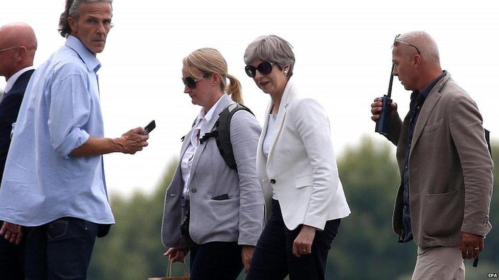 Theresa May arriving at Sirmione