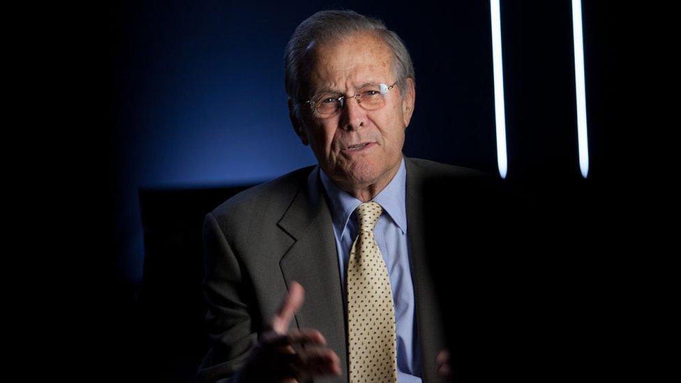 Former Secretary of Defense Donald Rumsfeld being interviewed for Discovery Channel's documentary, "The Presidents' Gatekeepers in 2012