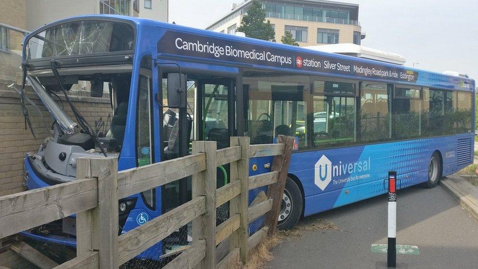 Crashed bus on Cambridgeshire guided busway.