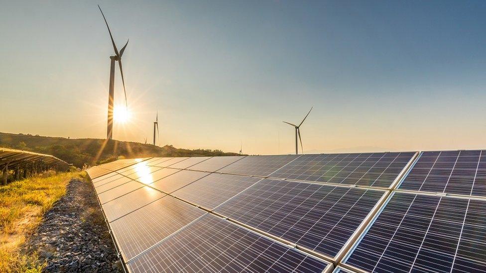 Wind turbines and solar panels