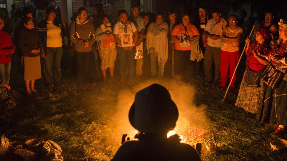 A Mayan ceremony is offered to the families of the disappeared migrants by the people the people of la Ceiba