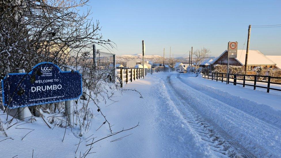 A snowy scene in Drumbo in Lisburn taken at 0700 this morning