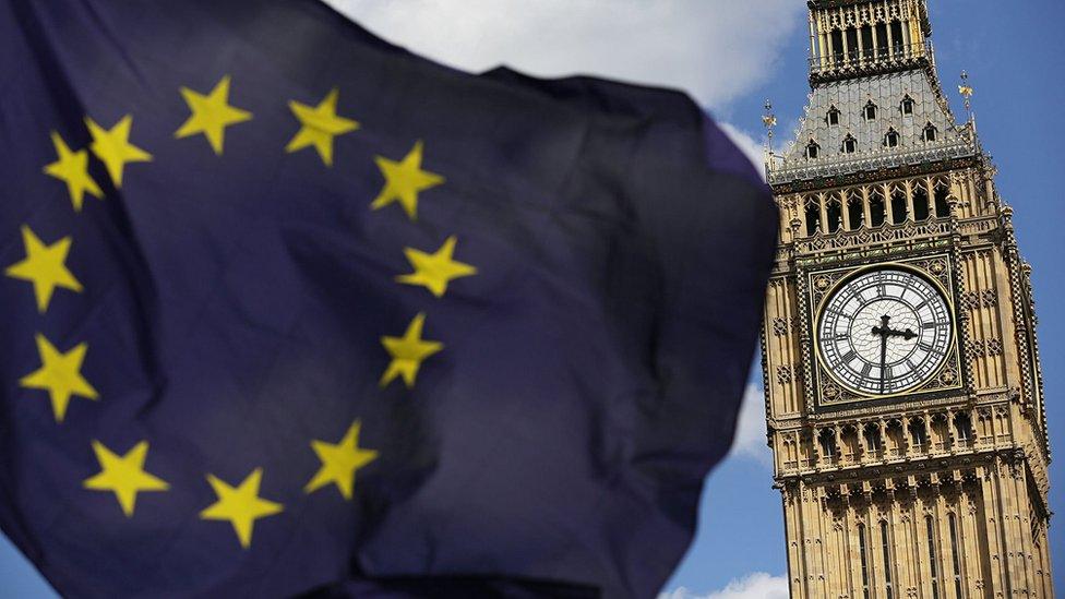 The EU flag flying outside the Houses of Parliament