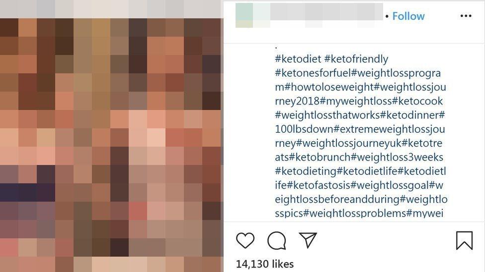 An Instagram post used to advertise weight loss using the image of a person with an eating disorder