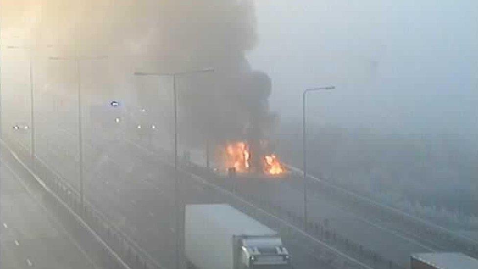 Lorry fire on M11