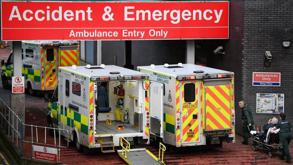 Ambulances sit at the accident and emergency at the Glasgow Royal Infirmary on January 5, 2018