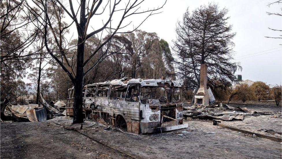 A burnt-out bus in Clifton Creek