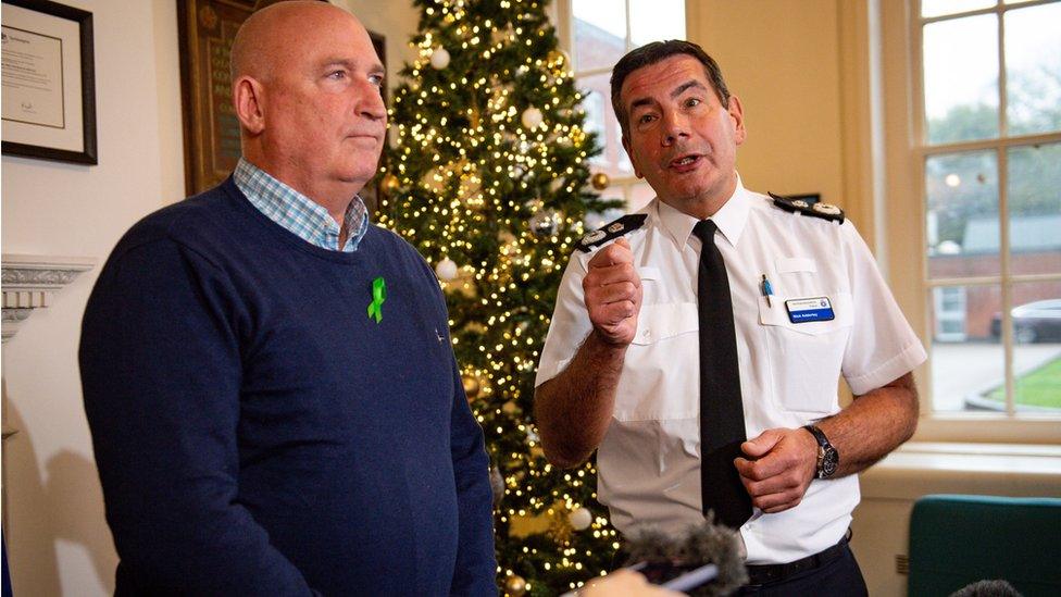 Dunn family spokesman Radd Seiger (left) and Northamptonshire Police Chief Constable Nick Adderley (right)