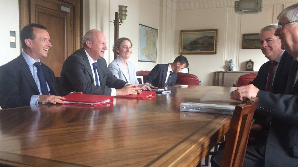 Alun Cairns and Damian Green (L) meet Carwyn Jones and Mark Drakeford (R)