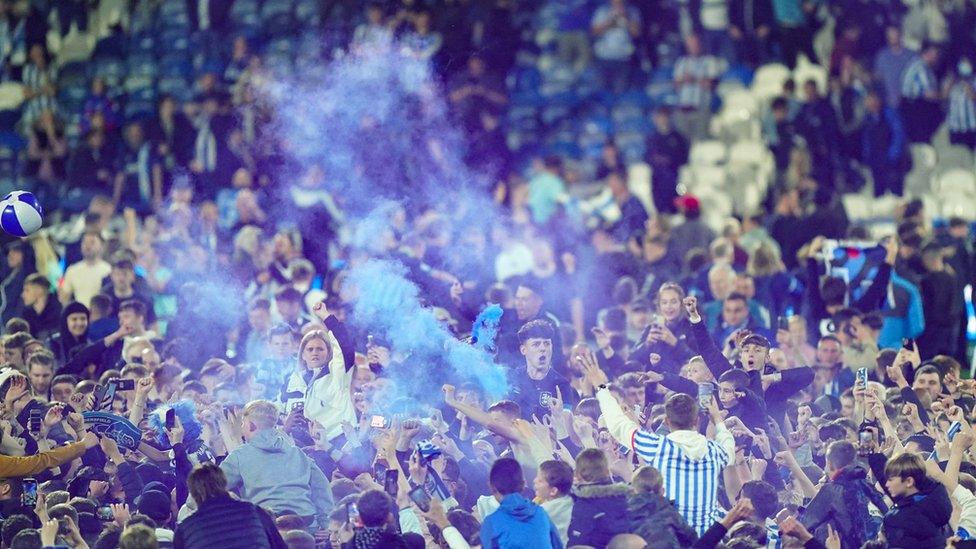 Football fans at the end of Huddersfield V Luton game