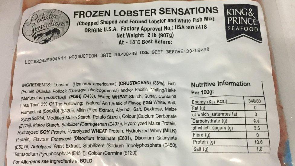 Frozen lobster ingredients