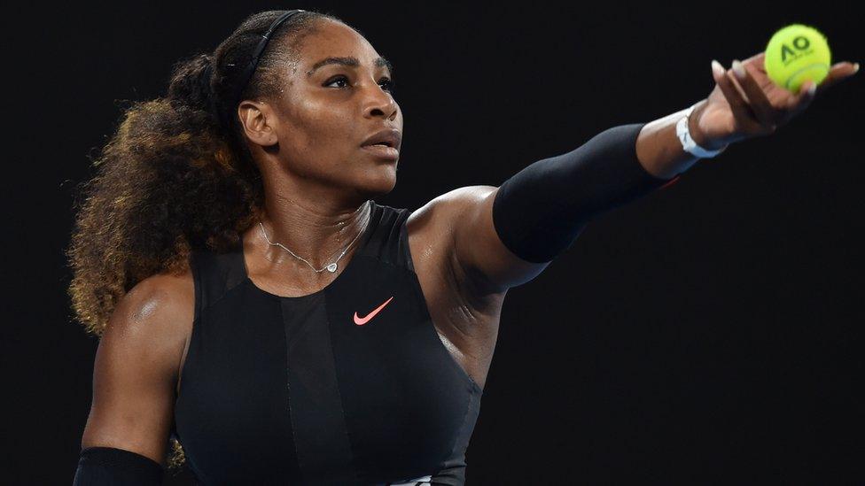 Serena Williams serving during a 2017 Australian Open match