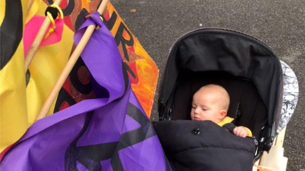 Baby Jack at a protest event