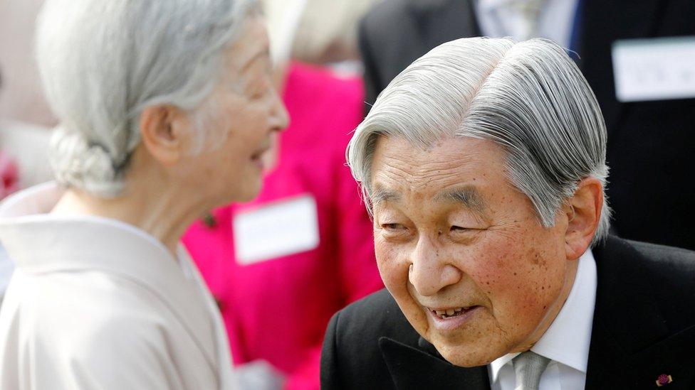 Japan"s Emperor Akihito and Empress Michiko attend the annual spring garden party at the Akasaka Palace imperial garden in Tokyo, Japan 20 April 2017