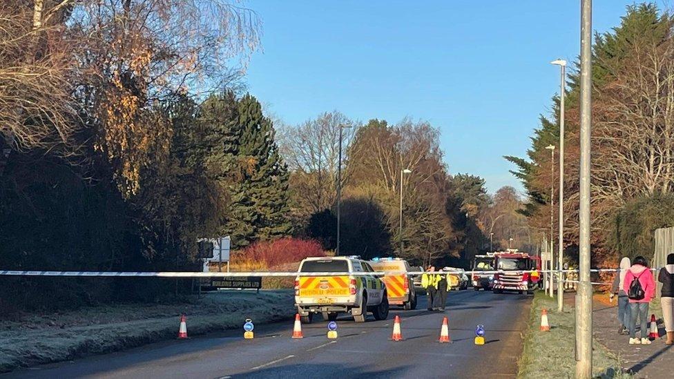 Road closed in Presteigne