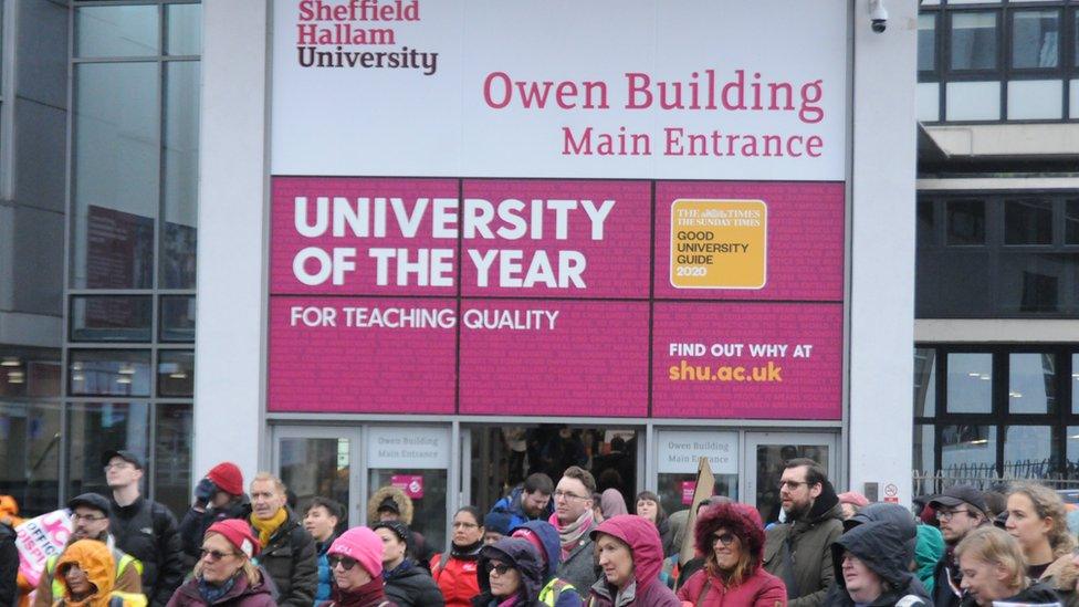 Striking staff at Sheffield Hallam University