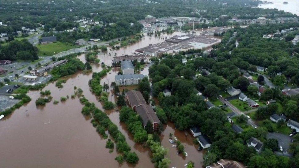 Extensive flooding covers an area after the heaviest rain to hit the Atlantic Canadian province of Nova Scotia in more than 50 years in Bedford, Nova Scotia, Canada July 23, 2023. Tyler Ford/Handout via REUTERS. THIS IMAGE HAS BEEN SUPPLIED BY A THIRD PARTY. MANDATORY CREDIT