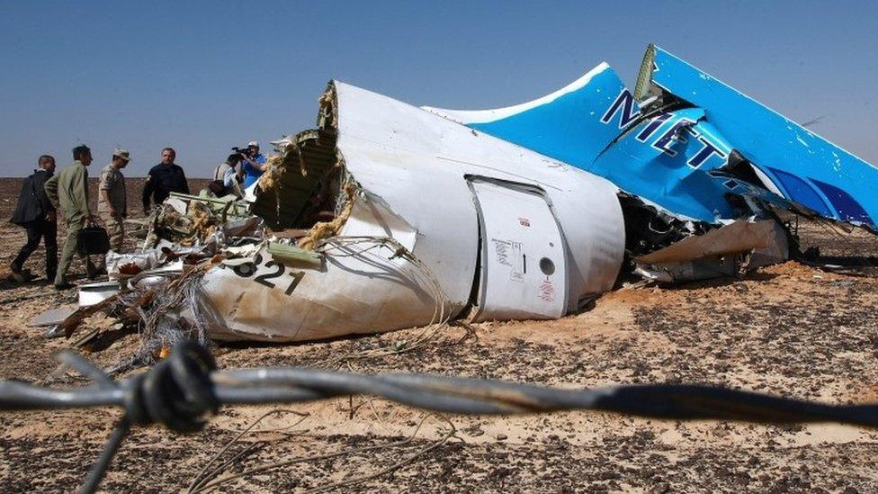 Russian MetroJet Airbus A321 at the site of the crash in Sinai, Egypt