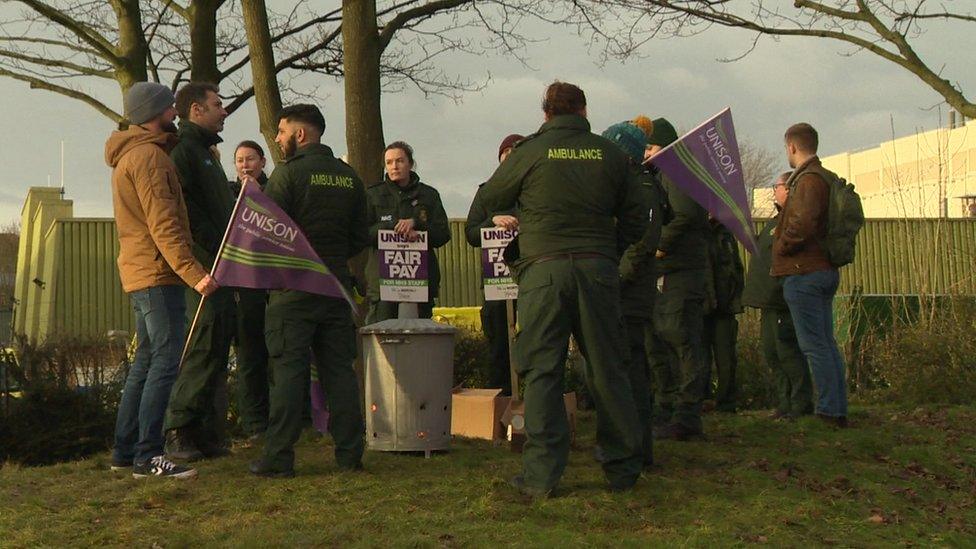 Picket line at Manchester Central Ambulance Station