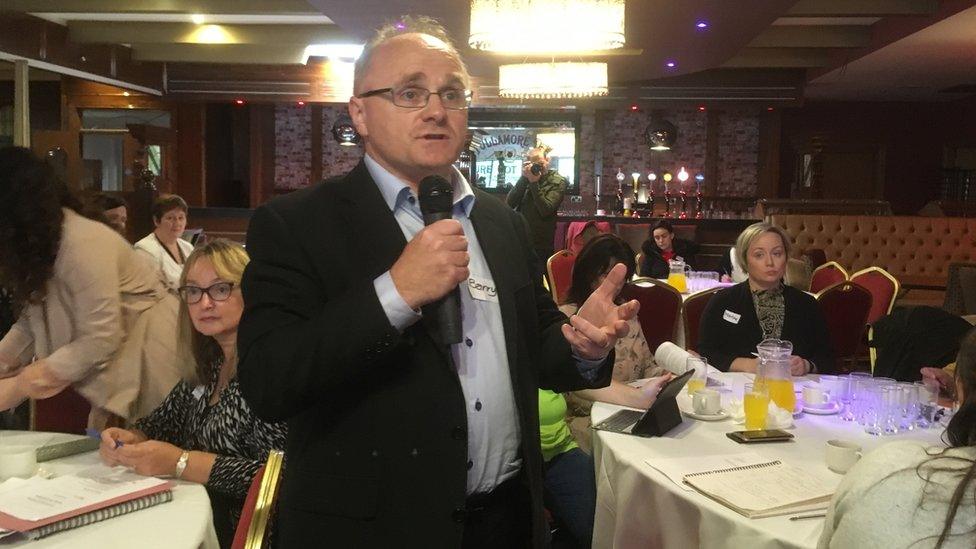 Sinn Féin MP for West Tyrone Barry McElduff addressing the meeting in Strabane