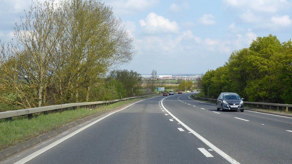 The A6 road by Wilstead Hill in Bedfordshire