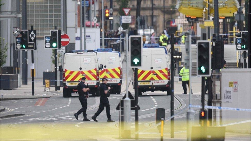 Armed police patrolled outside the arena on Tuesday morning