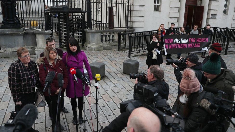 Sarah Ewart was accompanied to court by her mother and Grainne Teggart of Amnesty International