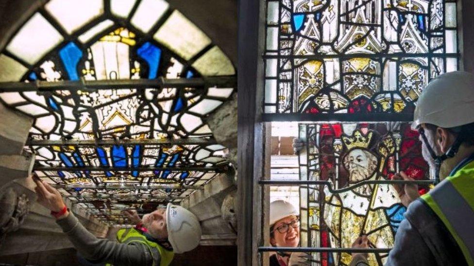 Stained glass work in York Minster