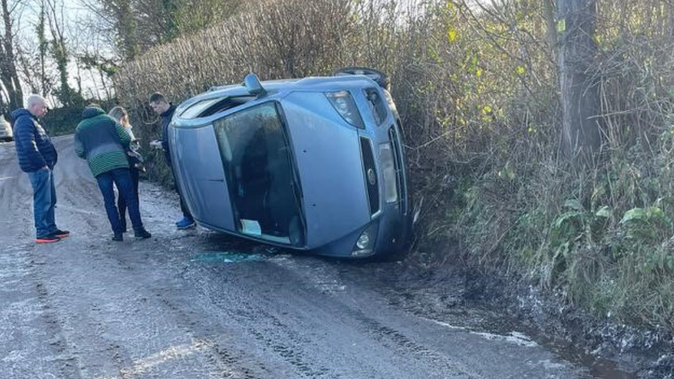 Car overturned in Pendoylan