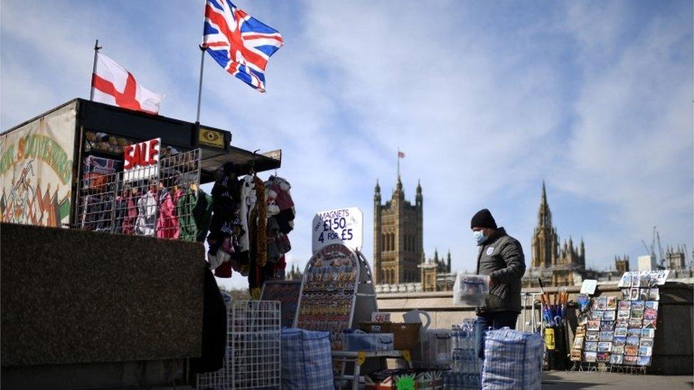 Souvenir seller beside Westminster Bridge