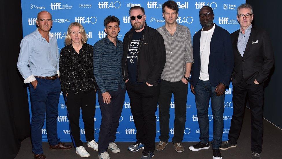 City to City panel - (L-R) Directors Paul Katis, Elaine Constantine, David Farr, Michael Caton-Jones, Tom Geens, George Amponsah and TIFF CEO Piers Handling