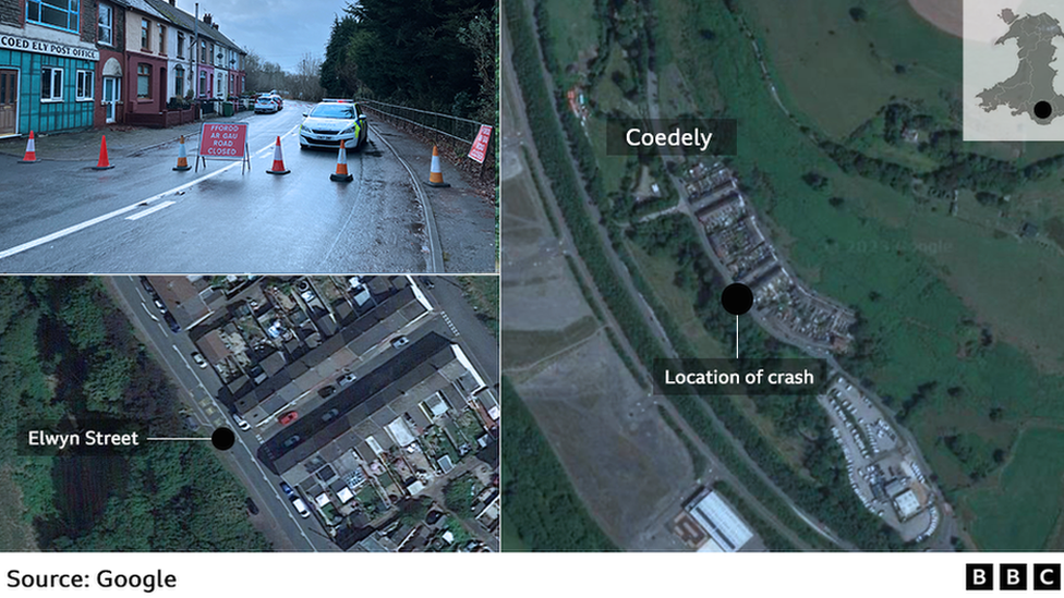 Map of crash site in Coedely