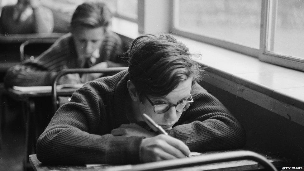 Boys sitting exams in in the early 1960s