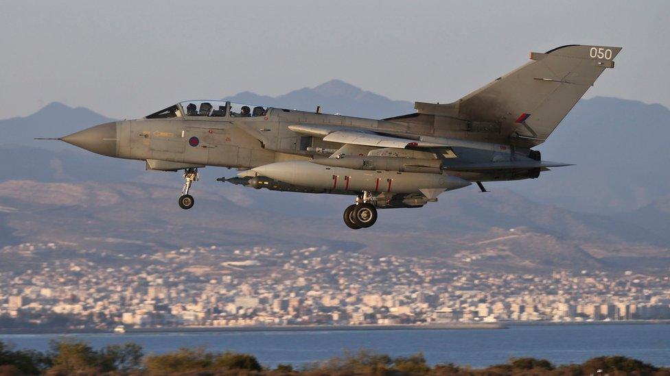 RAF Tornado with island in the background