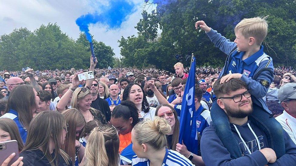 Ipswich Town fans celebrate.