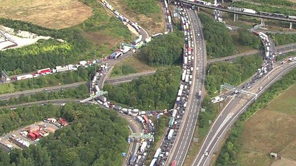 Aerial view of traffic on the M25, 13 September 2021