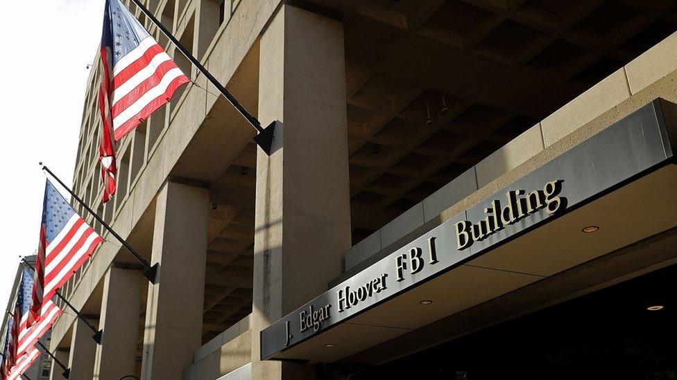 Front of the FBI Edgar J. Hoover Building in Washington DC. May 9, 2017