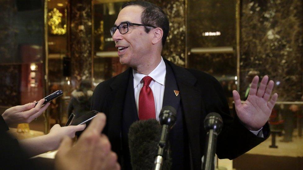 Steven Mnuchin, President-elect Donald Trump's choice for Treasury Secretary, arrives at Trump Tower, in New York on 30 November 2016