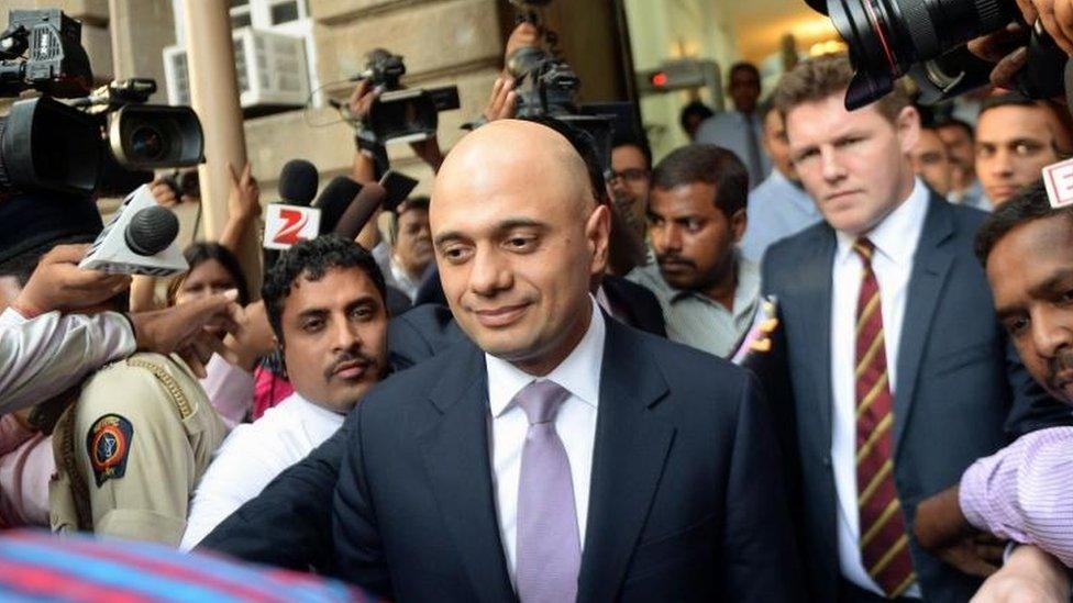 Business Secretary Sajid Javid leaves after meeting Tata Group Chairman Cyrus Mistry