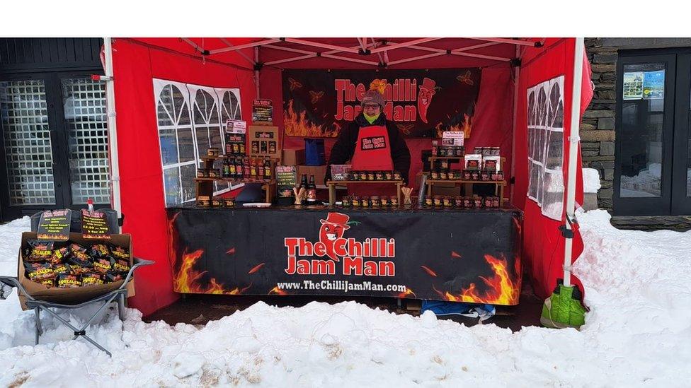 Emma Thompson manning her chilli jam stall in Cumbria.