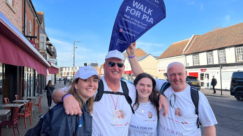 Simon Eaves with his daughter Rhiannon and Emilia in Billericay at the start of their walk