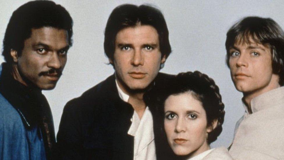 Lando, Han Solo, Luke Skywalker, and Princess Leia