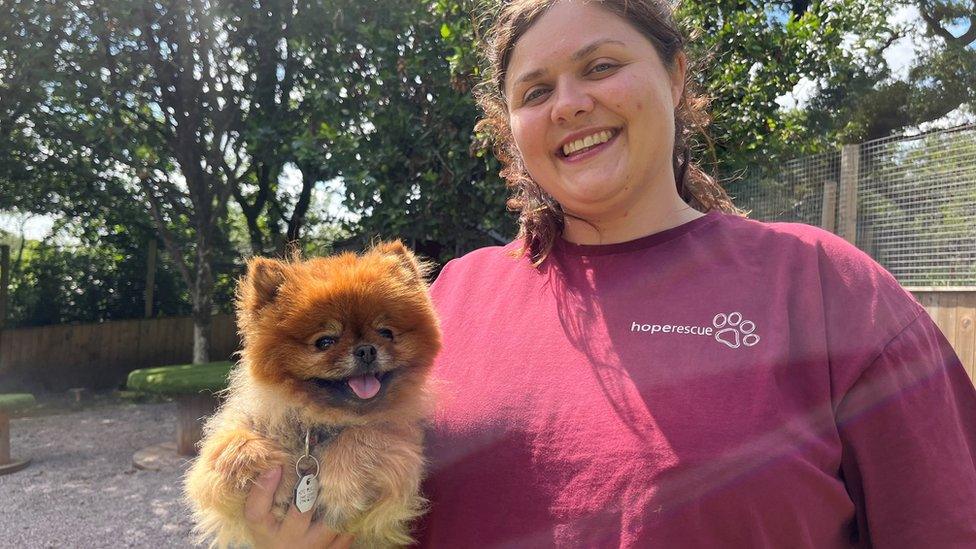 Bunny, pictured with Hope Rescue's Sara Rosser, was one of the dogs rescued from the house