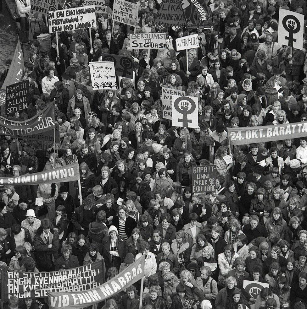 A group of women participate in "the Women's Day Off" on 24 October 1975