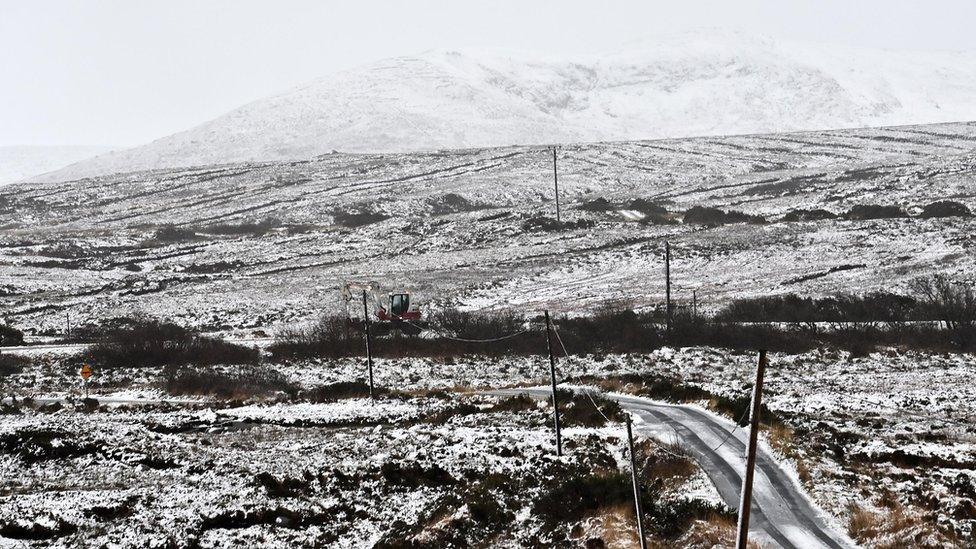Snow falls in Annagry area of County Donegal on Friday