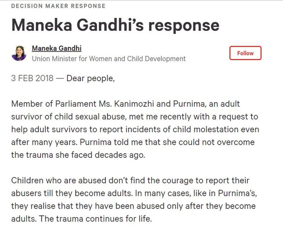 Member of Parliament Ms. Kanimozhi and Purnima, an adult survivor of child sexual abuse, met me recently with a request to help adult survivors to report incidents of child molestation even after many years. Purnima told me that she could not overcome the trauma she faced decades ago. Children who are abused don't find the courage to report their abusers till they become adults. In many cases, like in Purnima's, they realise that they have been abused only after they become adults. The trauma continues for life.