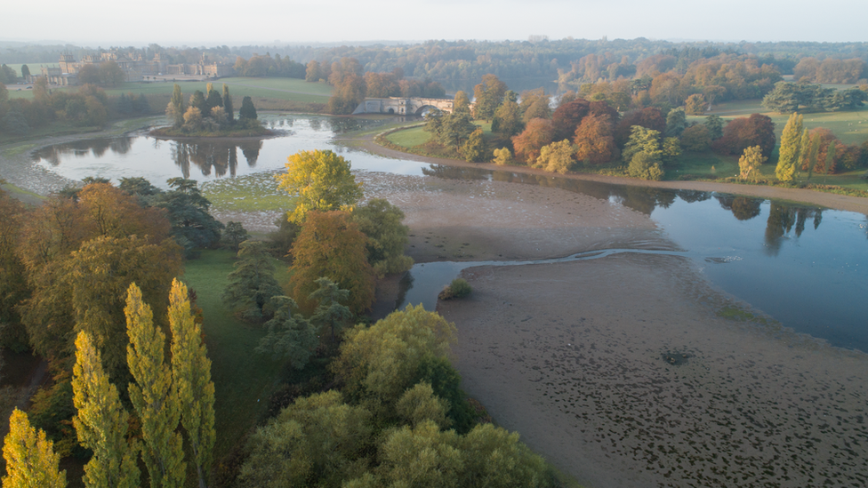 The drained Queen's Pool and main lake